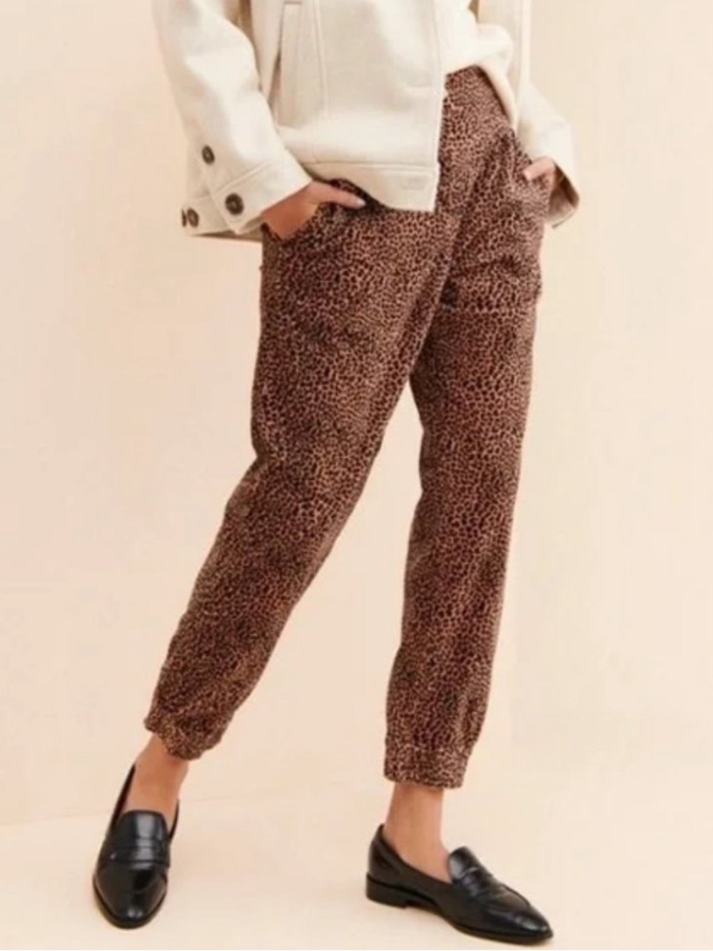 Anthropologie Kalea Trouser Leopard Print Corduroy Joggers Sz S